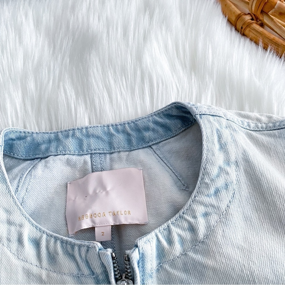 Rebecca Taylor Denim Peplum Jacket Snow Wash Light Blue Zip Up - Picture 8 of 13